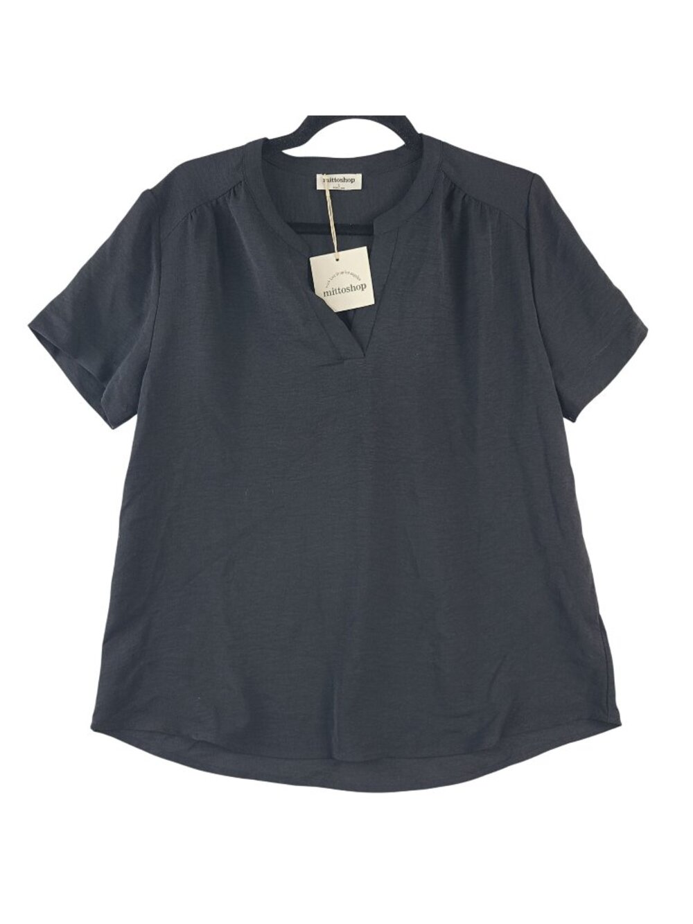 NEW Mitto Shop Black V-Neck Short Sleeve Blouse Sz Large